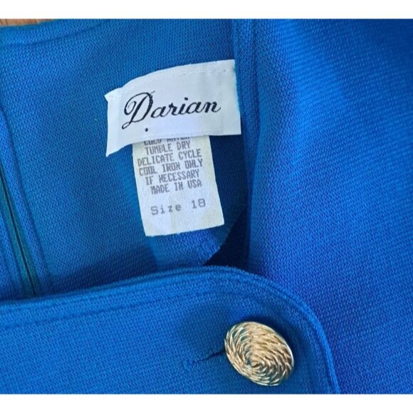 Vintage NEW Darian Dress TEAL Blue Knit 1980s Career Gold Button Pockets 18 - Picture 3 of 11